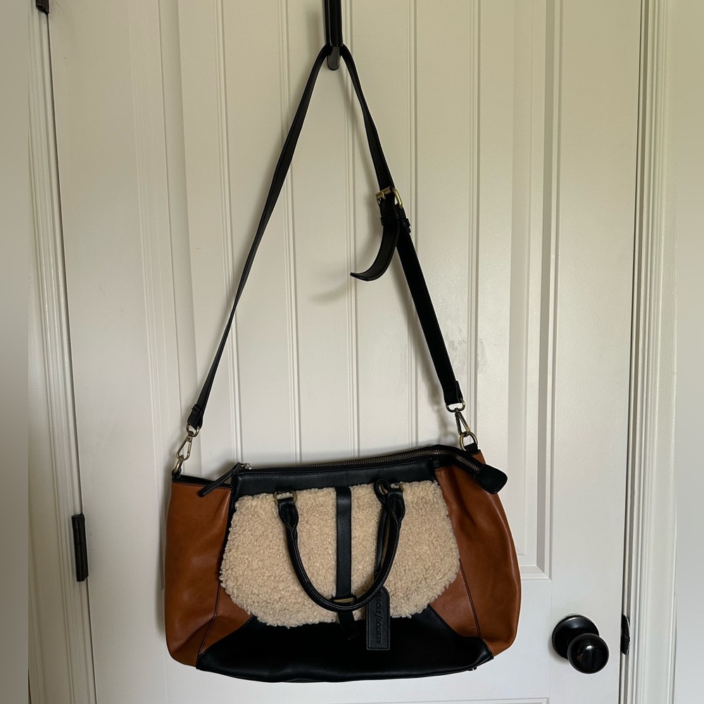 Sole Society Drury Satchel/Shoulder Bag Faux Shearling Cognac Mix